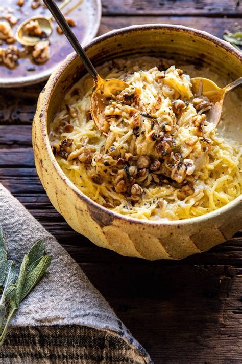 Creamed Spaghetti Squash With Browned Butter Walnuts Half Baked Harvest