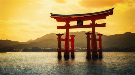 🥇 Gate Sunlight Torii Seascapes Japanese Itsukushima Shrine Wallpaper