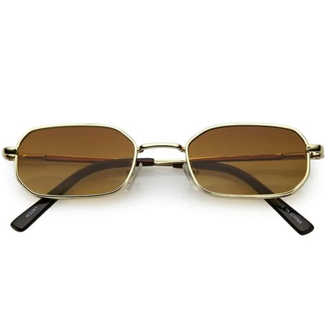 Sunglass La Extreme Small Metal Rectangle Sunglasses Thick Frame Flat Lens 48mm Gold Amber
