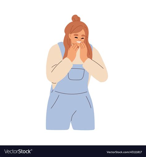 Laughing Giggling Woman Covering Mouth With Hand Vector Image