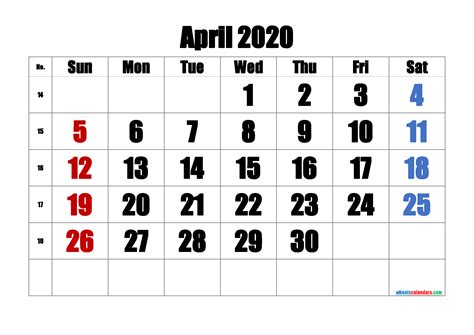 Free Printable April 2020 Calendar 6 Templates