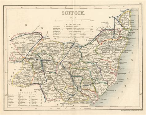 Antique Print Club Suffolk Antique County Map By Joshua Archer C1854