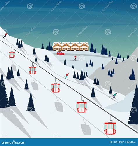 Ski Resort Snow Mountain Landscape Skiers On Slopes Ski Lifts Winter