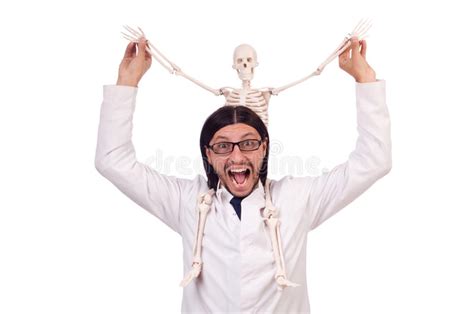 Funny Teacher With Skeleton Isolated Stock Photo Image Of Body Bone