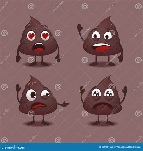 Poop Cartoon Character Cute Shit Mascot Emoticon Expression Stock