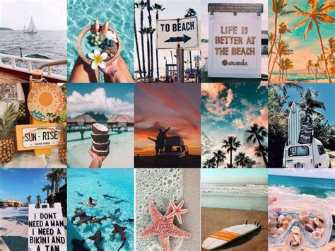 beach vibes summer aesthetic wall collage 60pcs digital download summer aesthetic summer