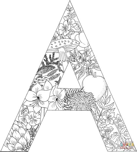 Grown up coloring sheets are in! Letter A with Plants coloring page | Free Printable ...
