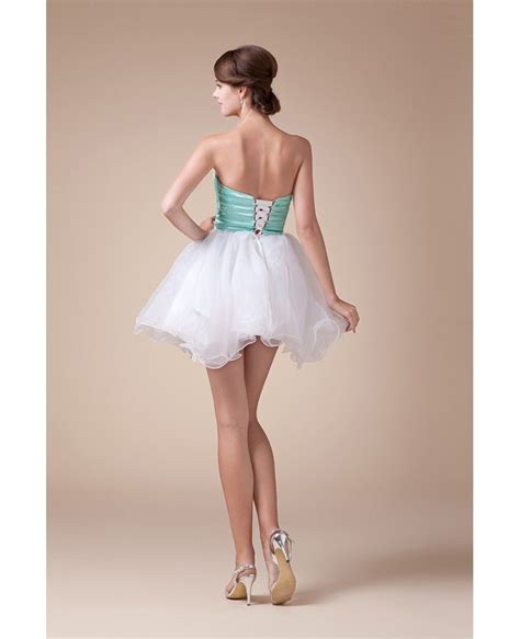 A Line Strapless Short Tulle Prom Dress With Beading Op4542 1121