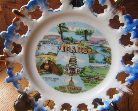 Idaho Souvenir Wall Plate Vintage State Scenes Blue And Brown Etsy