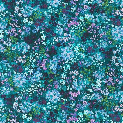 Robert Kaufman Fabrics Topia Wishwell Packed Flower Blooms Teal