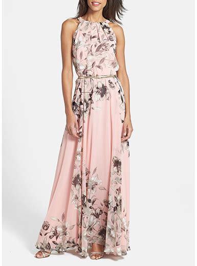Maxi Dress Pale Pink Floral Print Sleeveless Halter Style Neckline