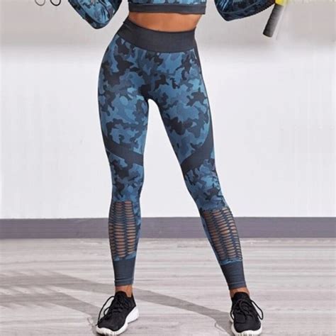 2pcs set of female camouflage yoga suit gym clothing workout long sleeve fitness crop top high