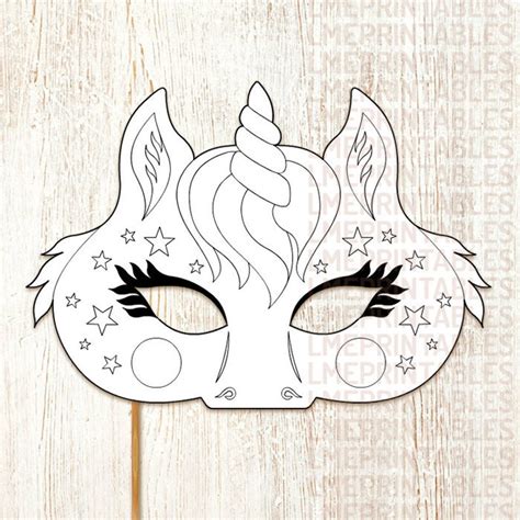 unicorn coloring mask party printable diy  pony fairy etsy