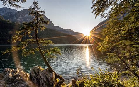 Download Wallpapers Austria Mountains Sunlights Lake Forest Alps
