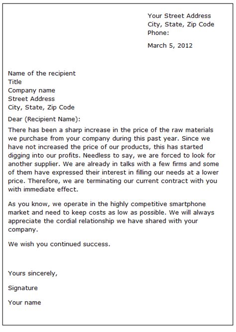 Sample cover letter closures for different contexts. Ending a business relationship | sample letter