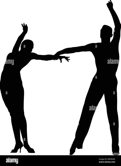 Black Silhouette Couple Of Dancers In Ballroom Dancing Stock Vector