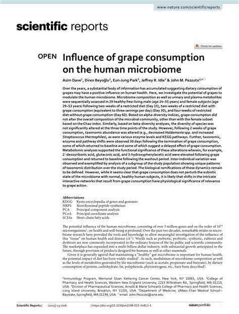 Pdf Influence Of Grape Consumption On The Human Microbiome