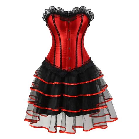 Women Burlesque Dancer Dress Lingerie Sexy Costumes Gothic Lace Up Bustiers Corsets With Skirts