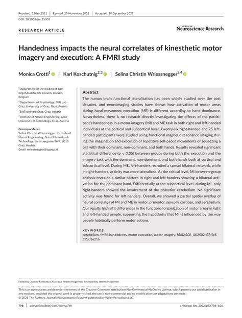Pdf Handedness Impacts The Neural Correlates Of Kinesthetic Motor