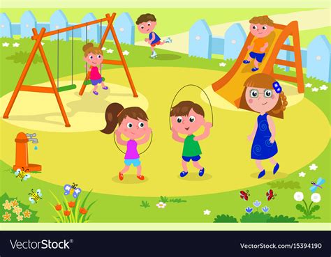 Kids Playing At The Park With Adult Royalty Free Vector