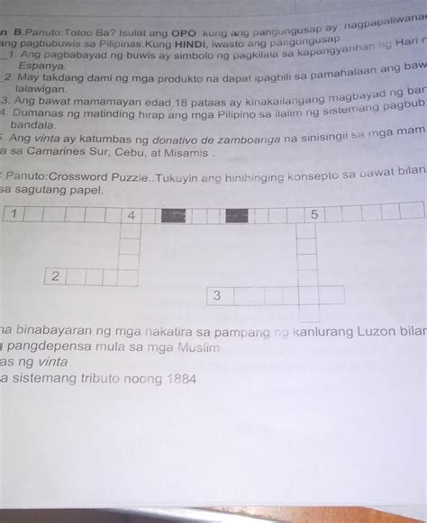 Panuto Crossword Puzzle Tukuyin Ang Hinihinging Konsepto Sa Bawat