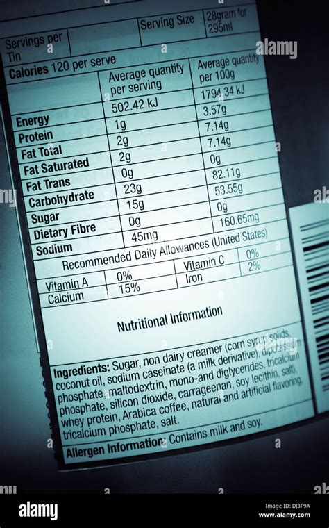 Nutrition Facts Label High Resolution Stock Photography And Images Alamy