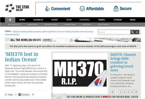 Click for today's star newspaper from petaling jaya, malaysia. Live report on Malaysia Airlines flight MH370[4 ...