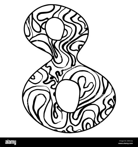 Zentangle Stylized Alphabet Number 8 Black White Hand Drawn Doodle