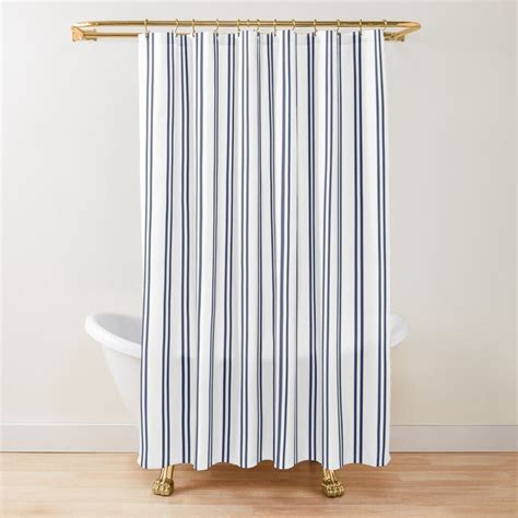 White And Navy Double Stripes Shower Curtain For Sale By Homelivingco