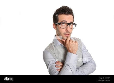 Skeptisch Mann mit Brille, isoliert Stockfotografie - Alamy