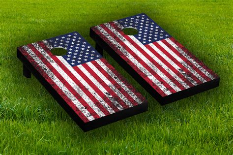 Rustic American Flag Cornhole Board Wraps Laminated Sticker Set Skin
