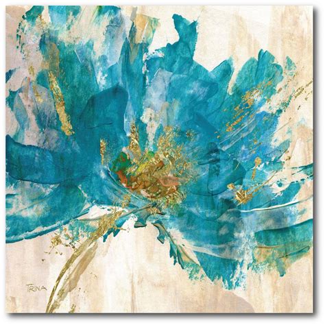 Contemporary Teal Flower Canvas Wall Art Web Ac181t The