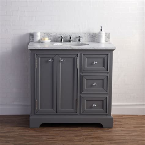 36 Wide Cashmere Grey Single Sink Carrara Marble Bathroom Vanity