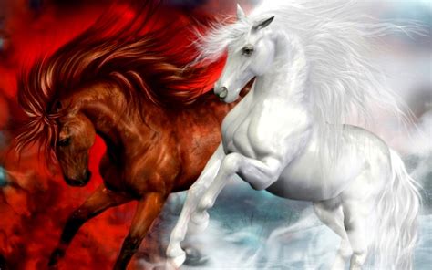 Horses Splendid White And Red Horse Fantasy Art Hd