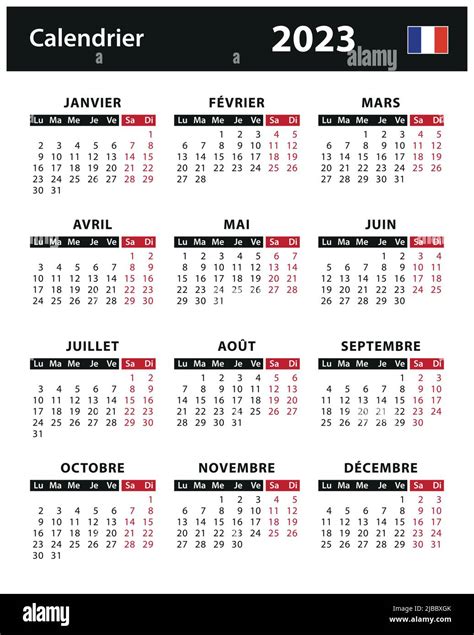 2023 Calendar Vector Stock Illustration France French Version