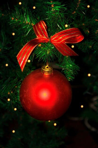Premium Photo Christmas Tree Branch With Red Ornament