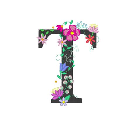 Floral Letter T Garden Flag Monogram Lace Swirl Flowers Block Font And