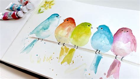 How To Paint Cute And Colorful Watercolor Birds Easy Greetings Card Idea Step By Step