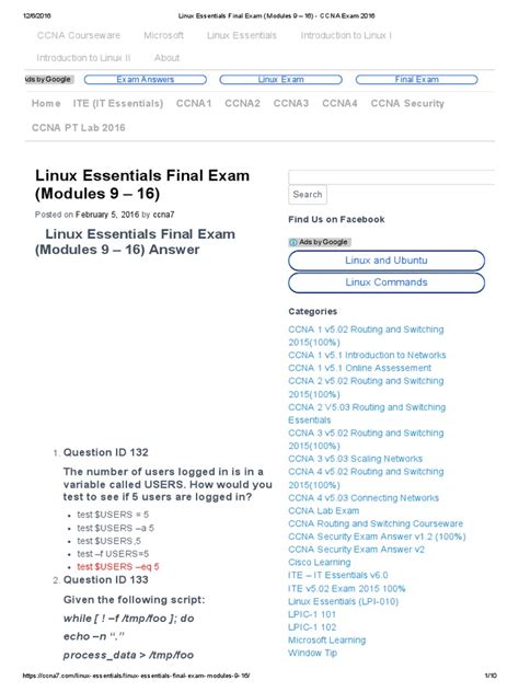 Cisco Module 1 Final Exam Answers - Linux Essentials Final Exam (Modules 9 – 16) - CCNA Exam 2016 | Cisco