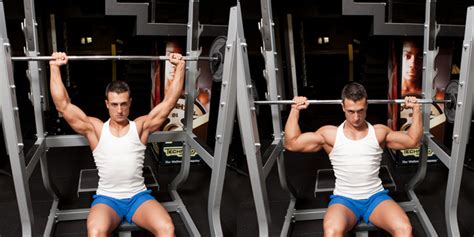 It's also called the seated shoulder press. Seated Barbell Shoulder Press Behind The Neck | Weight ...