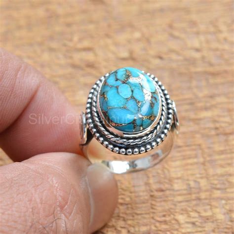 Copper Turquoise Ring Sterling Silver Blue Copper Etsy