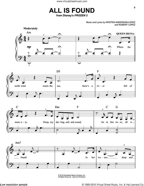 All Is Found From Disneys Frozen 2 Sheet Music Easy For Piano Solo