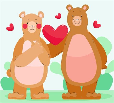 Free Vector Cute Bears Couple Illustrated