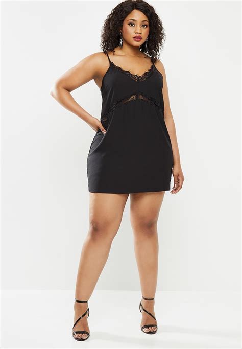 Plus size lace insert cami mini dress - black Missguided Dresses | Superbalist.com