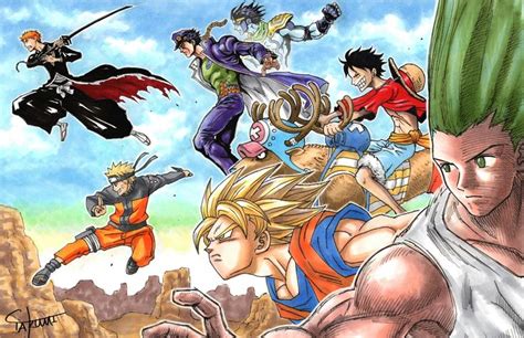 Anime Crossover Dbz Hxh Naruto Shippuden One Piece Bleach Jojos