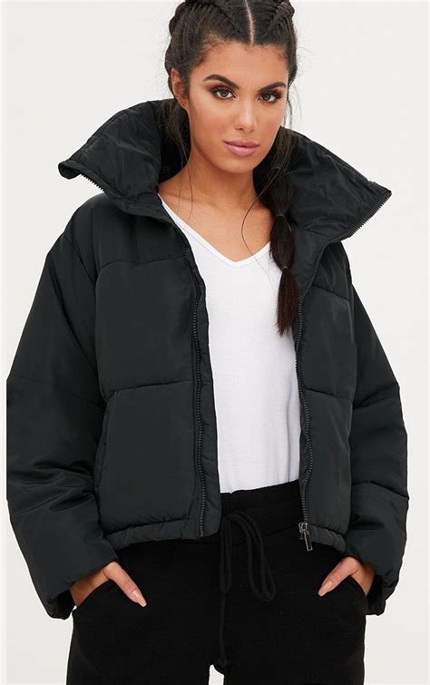 Black Cropped Puffer Jacket Coats And Jackets Prettylittlething