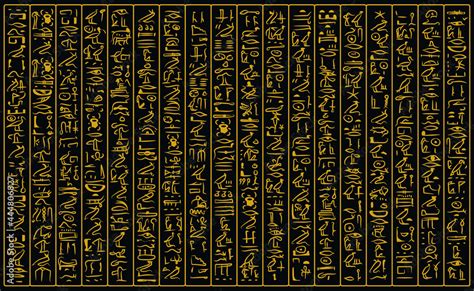 Ancient Golden Egyptian Hieroglyphs Alphabet Pattern Over Black