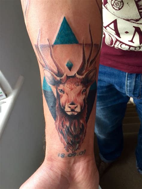Amazing Geometric Stag Deer Tattoo On My Forearm Deer Tattoo Tattoos