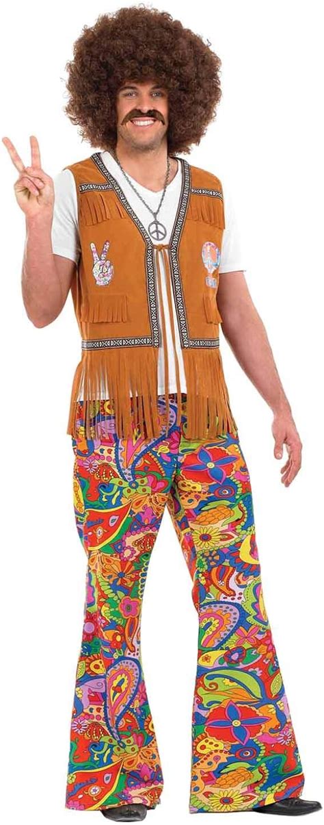 fun shack mens hippie flared trousers adults 60s and 70s hippy rainbow flares uk clothing