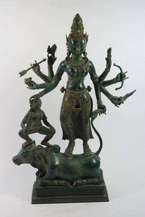 A Big Bronze Hindu Deity Sculpture Nandi Durga 8 Armed Catawiki